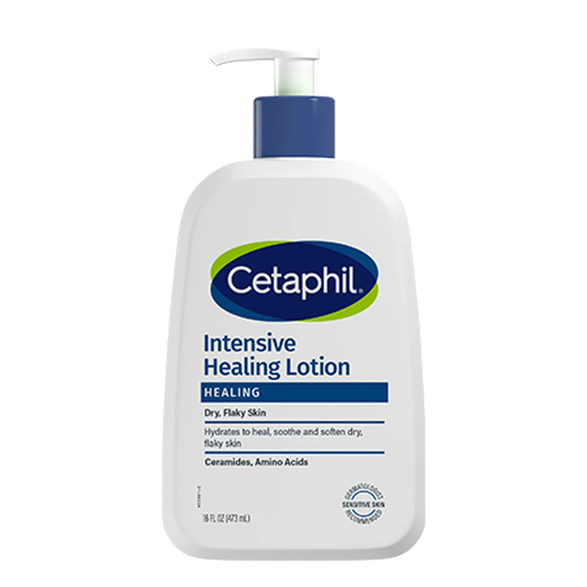 Cetaphil Intensive Healing Lotion with Ceramides, 16 fl oz white bottle with teal cap for dry and sensitive skin