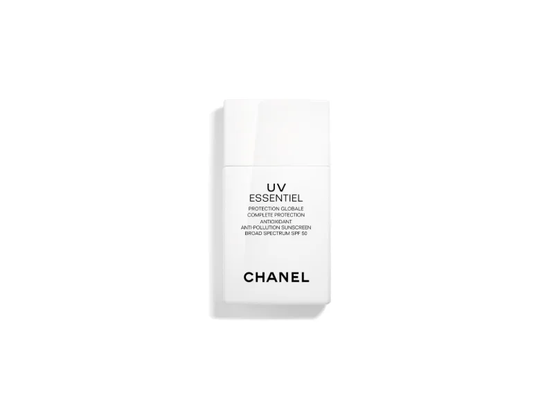 Chanel UV Essentiel Complete Protection SPF 50 sunscreen in white tube