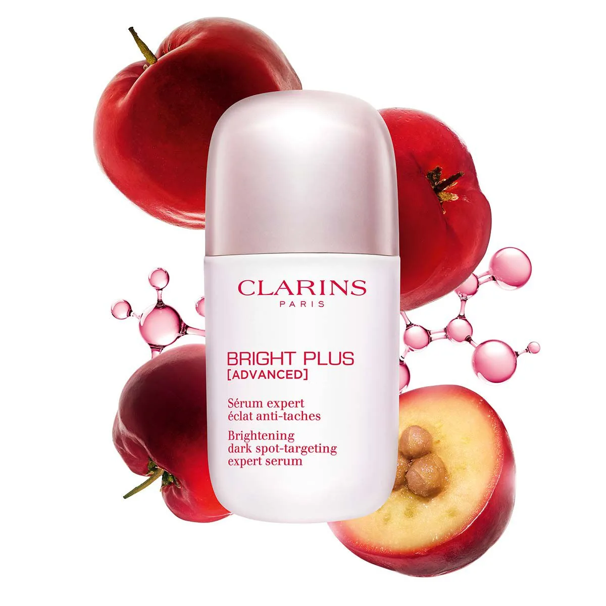 Clarins Bright Plus Advanced Brightening Dark Spot Targeting Serum in pump bottle