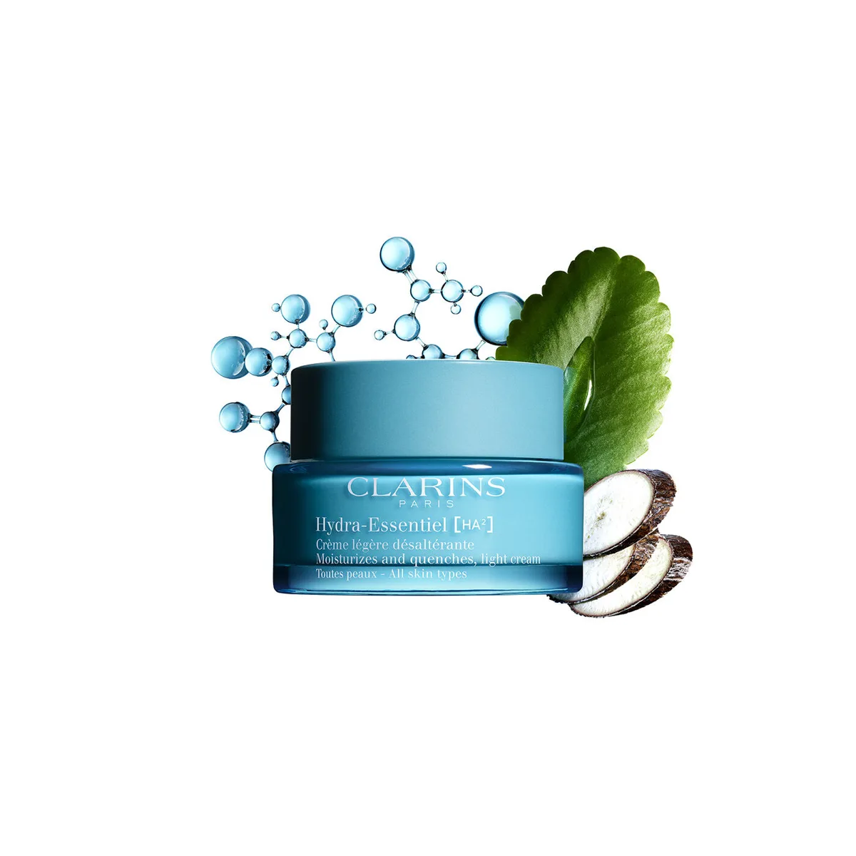 Clarins Hydra-Essentiel Light Cream jar with double hyaluronic acid moisturizer