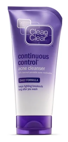 Clean & Clear Continuous Control Acne Cleanser 10% Benzoyl Peroxide 5 oz white and blue tube