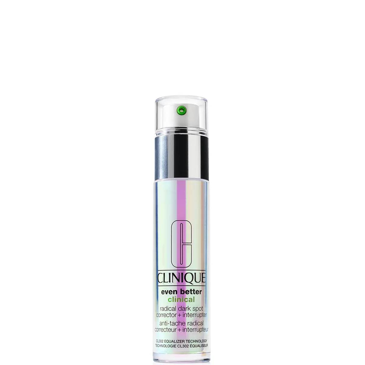 Clinique Even Better Clinical Radical Dark Spot Corrector + Interrupter serum in white pump bottle