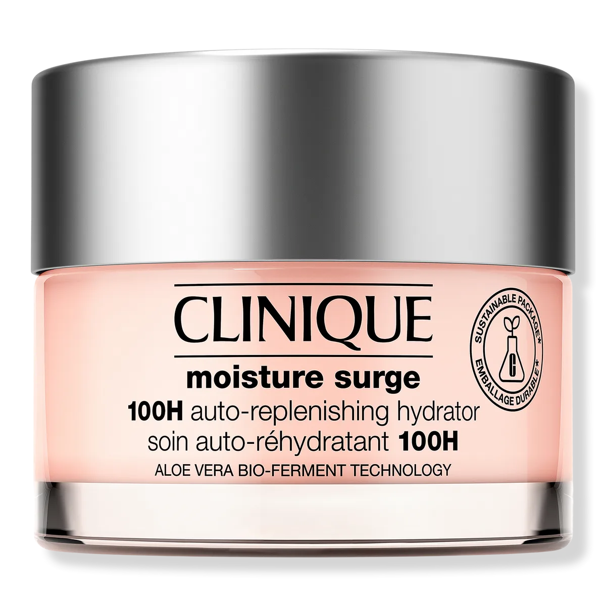 Clinique Moisture Surge 100H Auto-Replenishing Hydrator pink gel-cream in glass jar