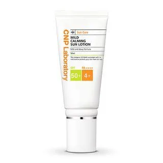 CNP Laboratory Mild Calming Suncream SPF 50+ white squeeze tube 50ml