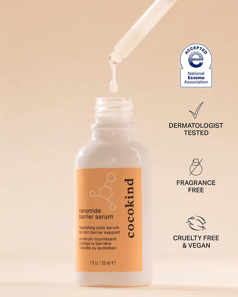 Cocokind Ceramide Barrier Serum in a glass bottle with dropper