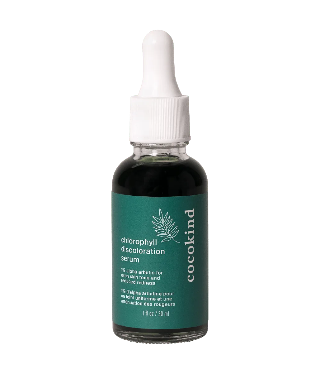 Cocokind Chlorophyll Discoloration Serum in green-tinted glass dropper bottle