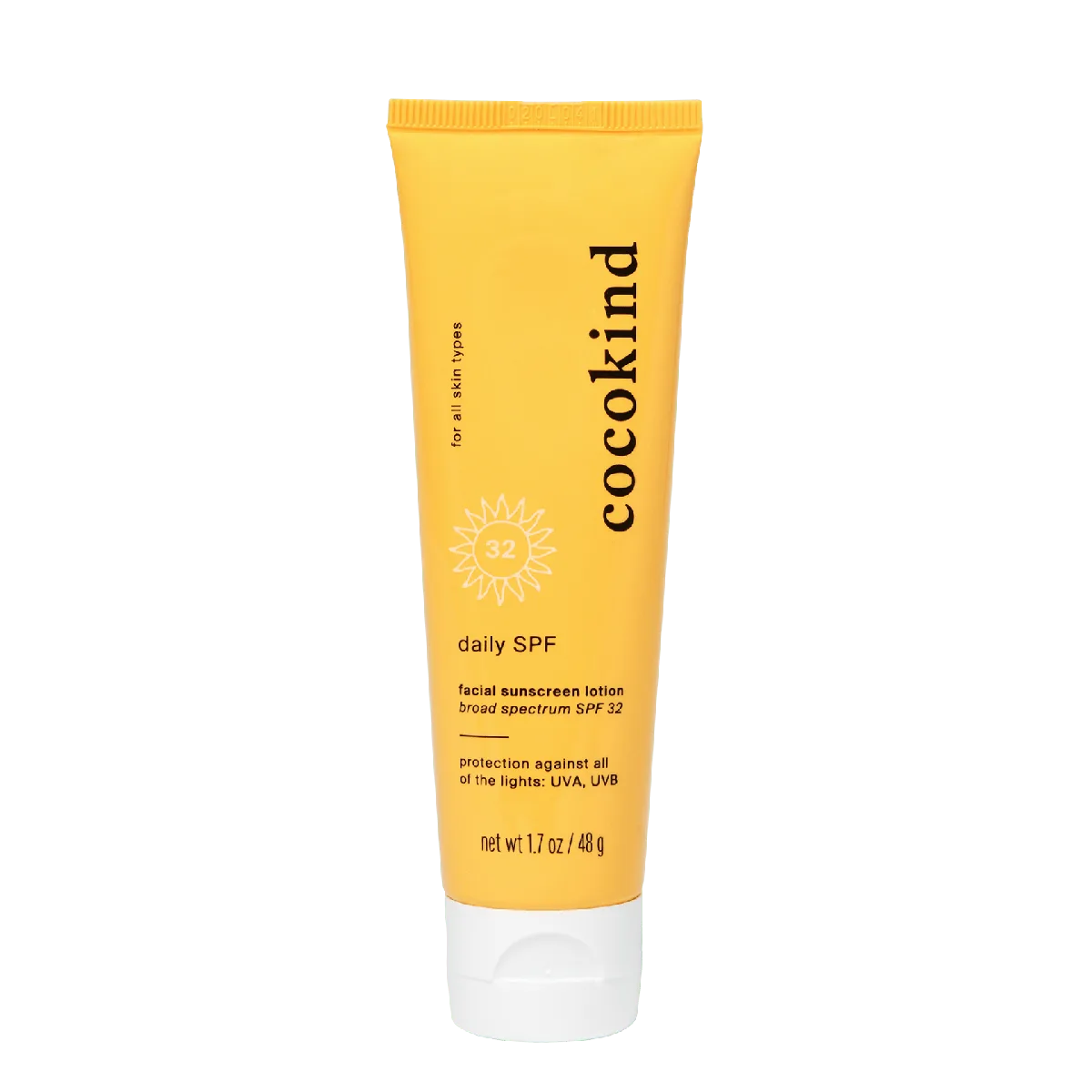 Cocokind Daily SPF 32 Mineral Facial Sunscreen in a white squeeze tube