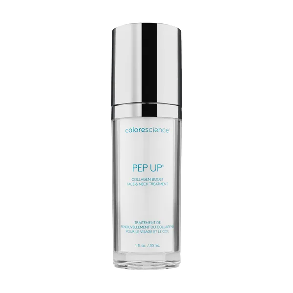 Colorescience Pep Up Collagen Renewal Face & Neck Treatment in a white airless pump bottle