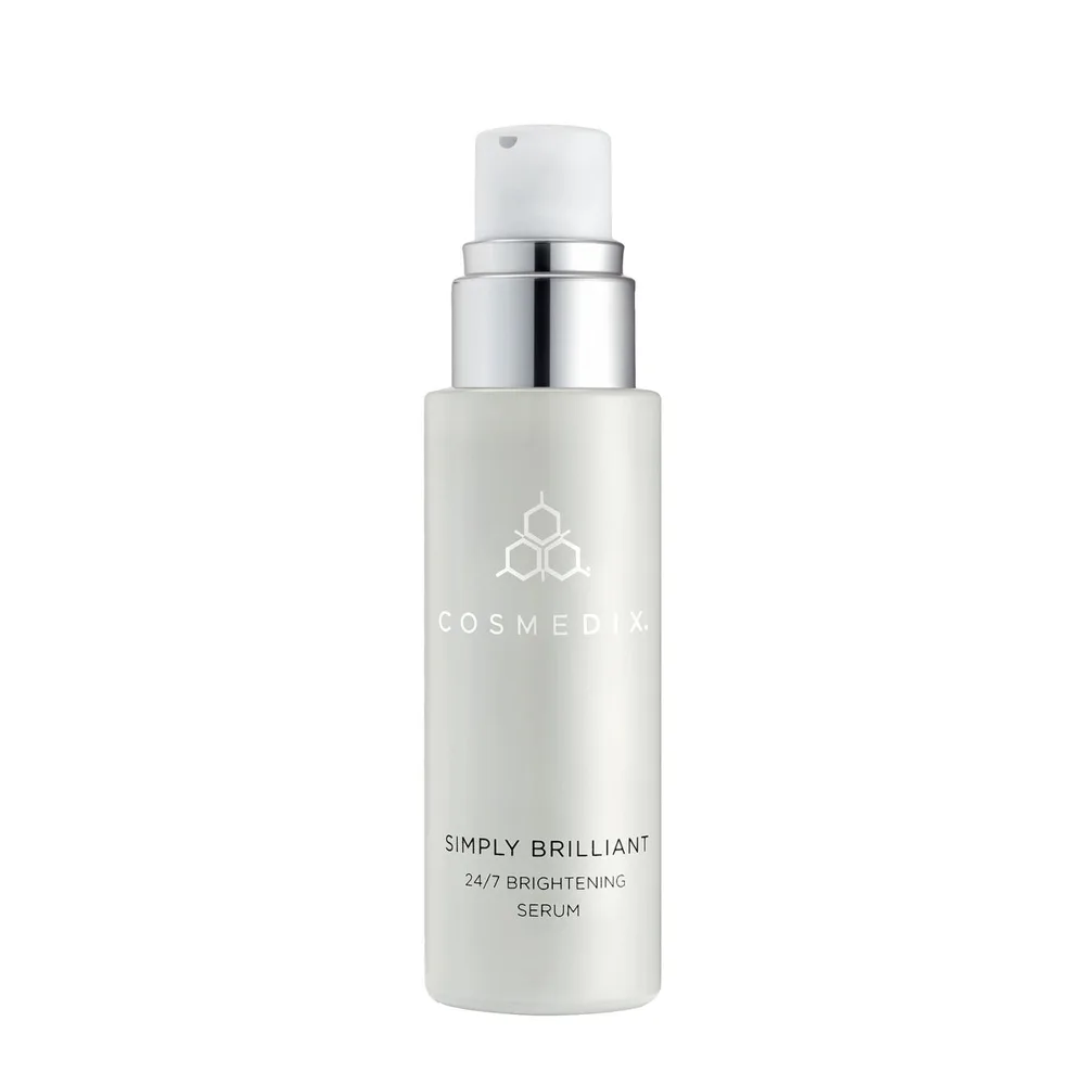 Cosmedix Simply Brilliant 24/7 Brightening Serum 1 oz airless pump bottle, multi-active pigmentation treatment