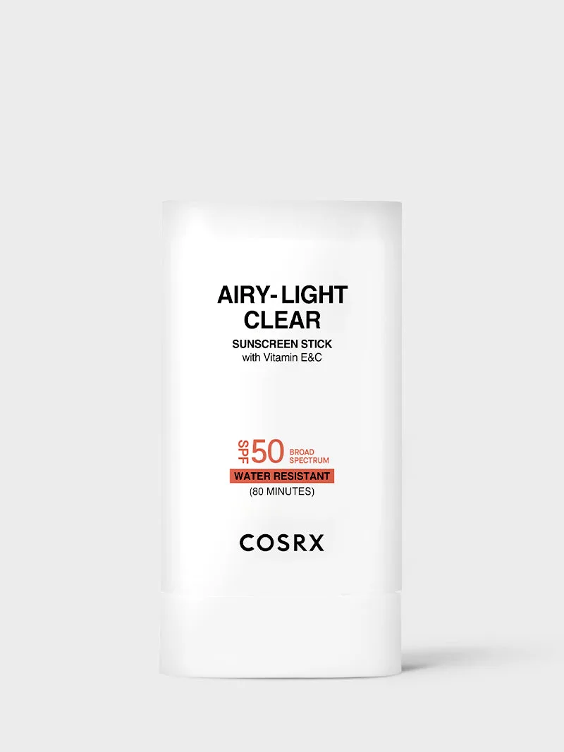 COSRX Airy-Light Clear Sunscreen Stick SPF 50 in a compact twist-up tube