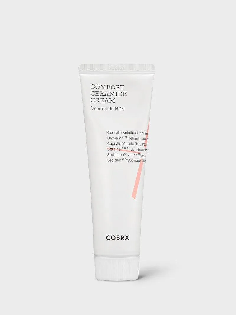 COSRX Balancium Comfort Ceramide Cream in a white squeeze tube with green accents