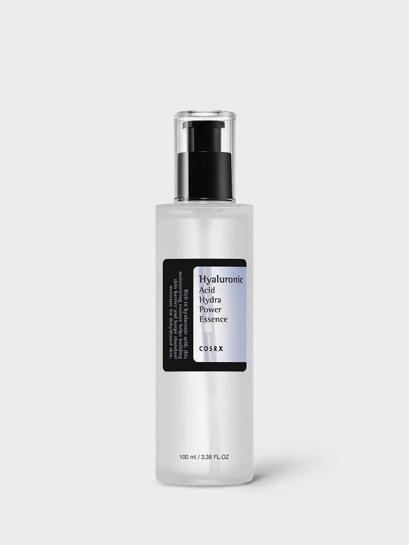 COSRX Hyaluronic Acid Hydra Power Essence in a clear bottle with white label