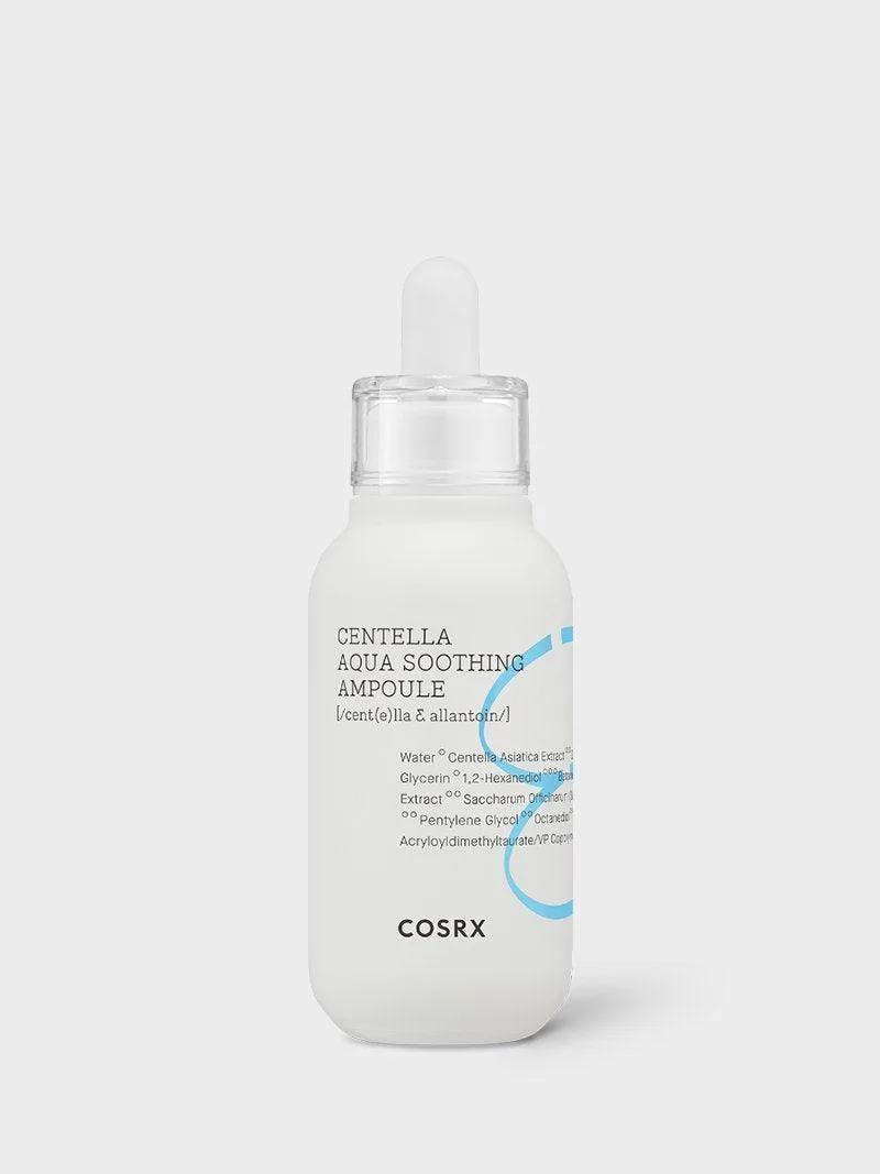 COSRX Hydrium Centella Aqua Soothing Ampoule in a glass dropper bottle