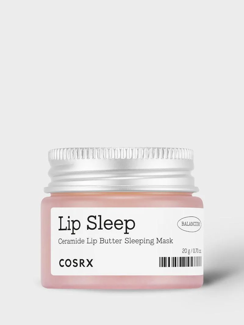 COSRX Lip Sleep Balancium Ceramide Lip Butter Sleeping Mask in a small jar with spatula