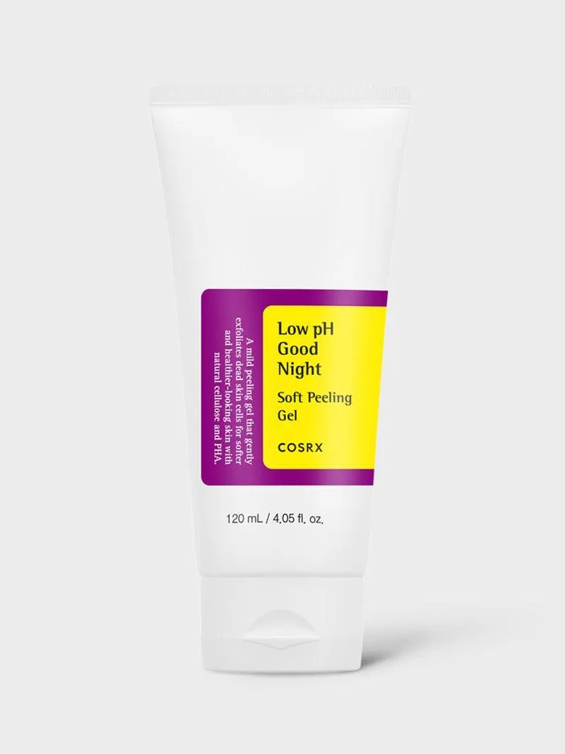 COSRX Low pH Goodnight Soft Peeling Gel 120ml tube with minimalist white packaging