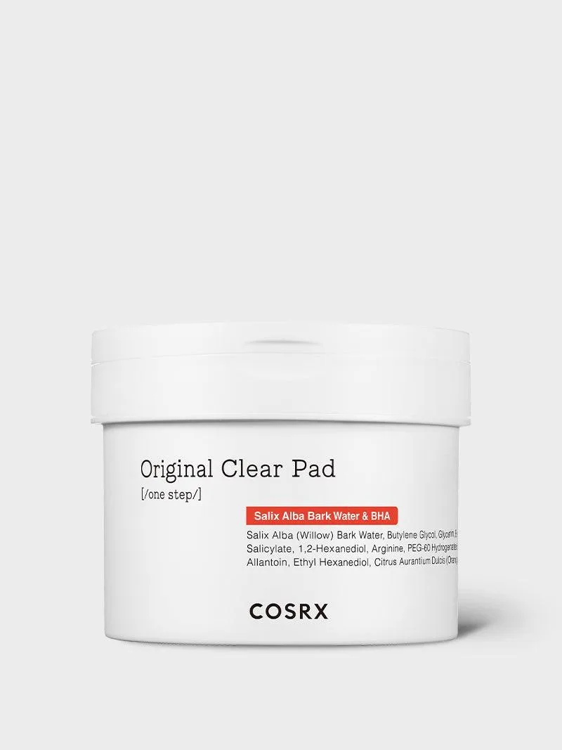 COSRX One Step Original Clear Pad tub containing 70 dual-sided BHA exfoliating toner pads