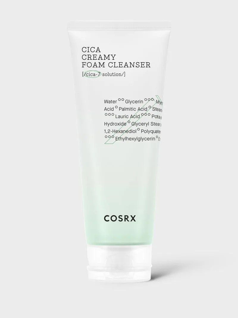 COSRX Pure Fit Cica Creamy Foam Cleanser white squeeze tube containing 150ml of centella asiatica foam cleanser