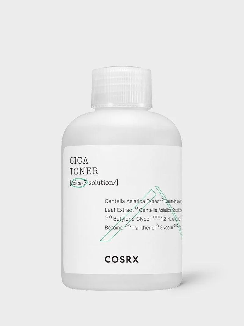 COSRX Pure Fit Cica Toner semi-transparent white bottle containing 150ml of centella asiatica soothing toner