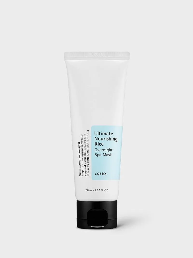 COSRX Ultimate Nourishing Rice Overnight Spa Mask white tube containing 60ml of rice extract sleeping mask