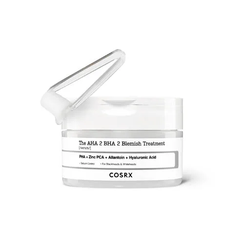 COSRX The AHA 2 BHA 2 Blemish Treatment Serum jar with compressed cotton balls and tongs