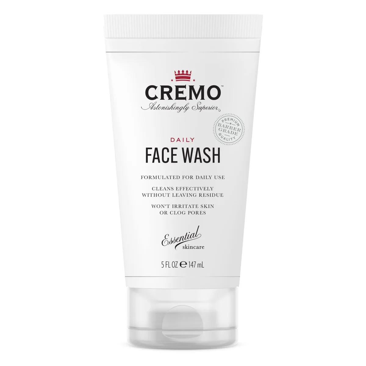 Cremo Barber Grade Daily Face Wash clear gel cleanser in a green squeeze tube