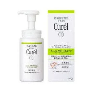 Curél Sebum Trouble Care Foaming Wash 150mL white pump bottle with green branding