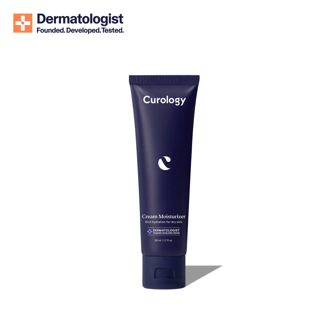 Curology Rich Moisturizer in white airless pump bottle with clean minimalist branding