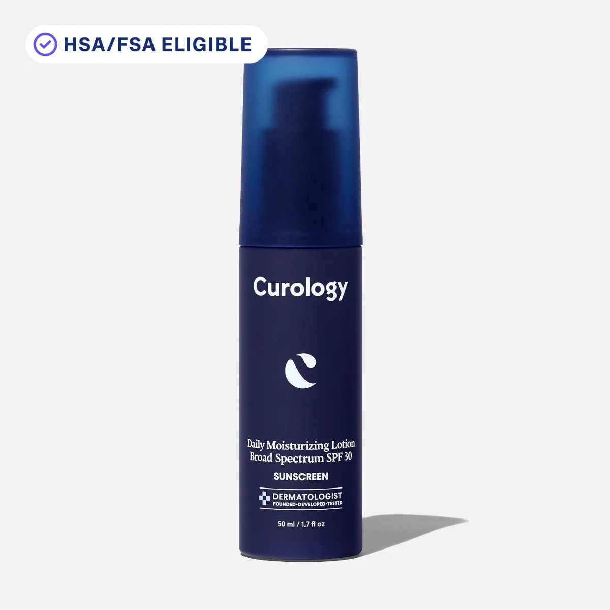 Curology Everyday Sunscreen SPF 30 in navy blue squeeze tube with minimalist white branding