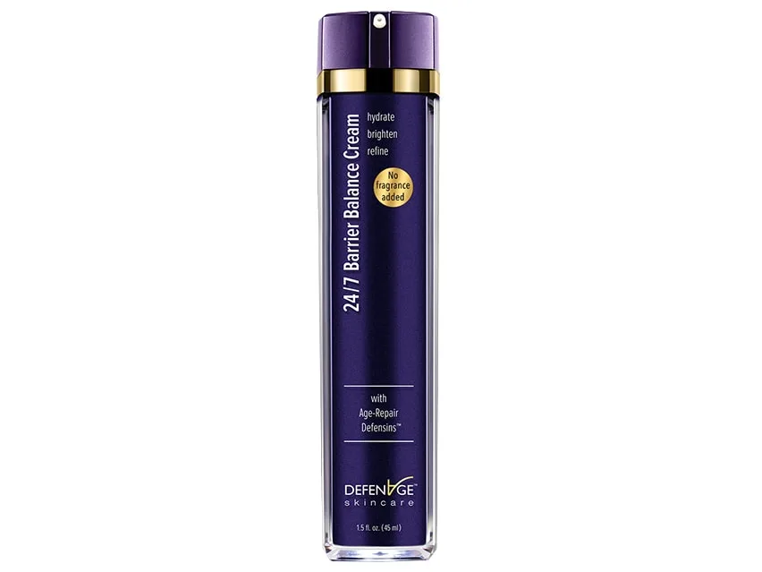 DefenAge 24/7 Barrier Balance Cream in frosted glass jar with silver lid