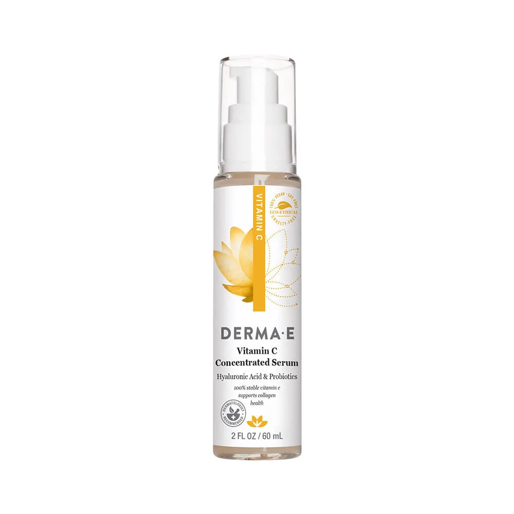 Derma E Vitamin C Concentrated Serum 2 fl oz glass dropper bottle with orange accent