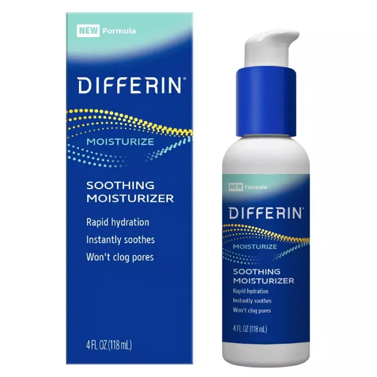 Differin Soothing Moisturizer in a white tube with blue and orange Differin branding