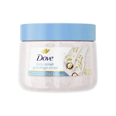 Dove Exfoliating Body Polish Crushed Macadamia & Rice Milk, jar container