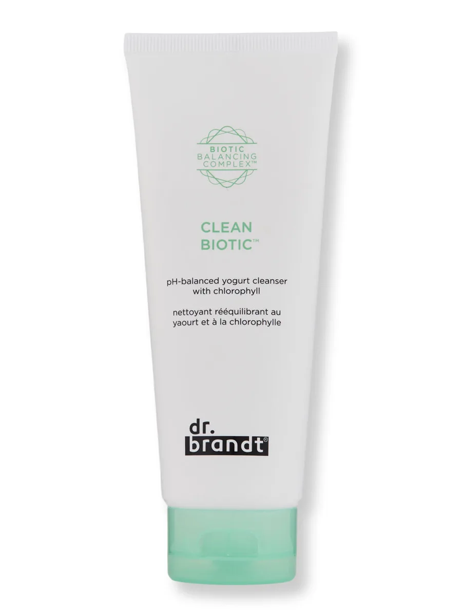Dr. Brandt Clean Biotic pH-Balanced Yogurt Cleanser tube with green gel