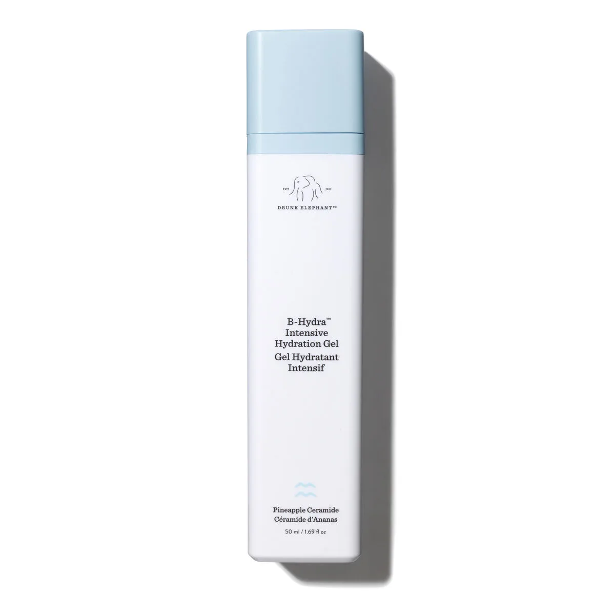 Drunk Elephant B-Hydra Intensive Hydration Serum in white airless pump bottle with teal cap