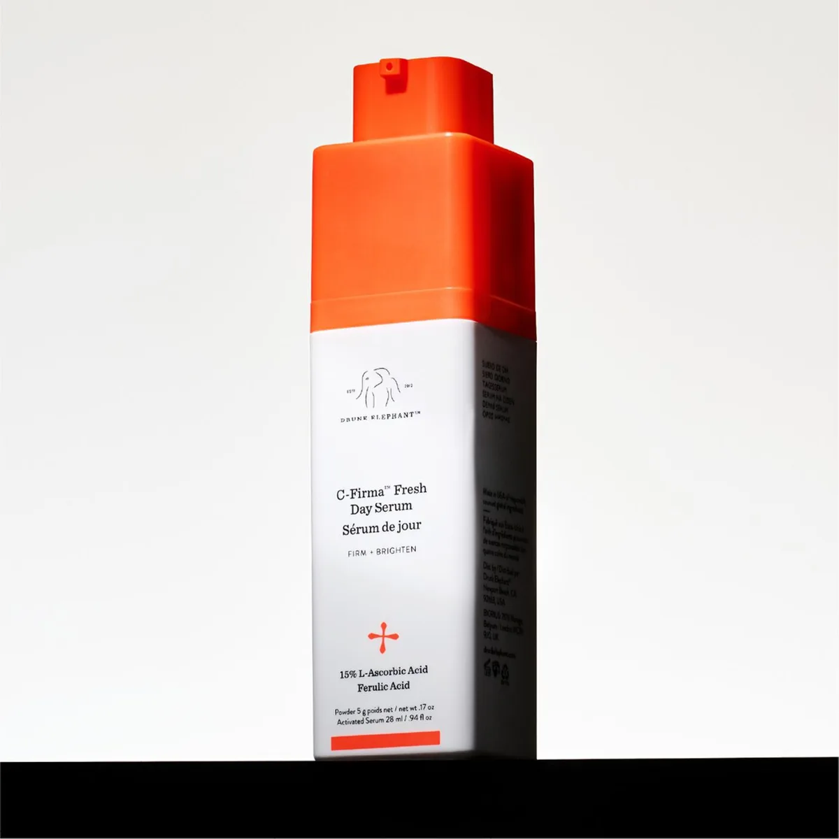 Drunk Elephant C-Firma Fresh Day Serum with powder vial and airless pump bottle
