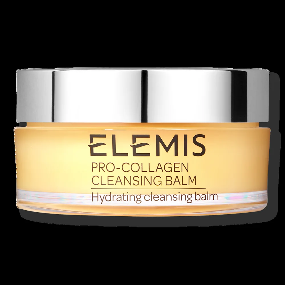 Elemis Pro-Collagen Cleansing Balm in a glass jar with branded lid