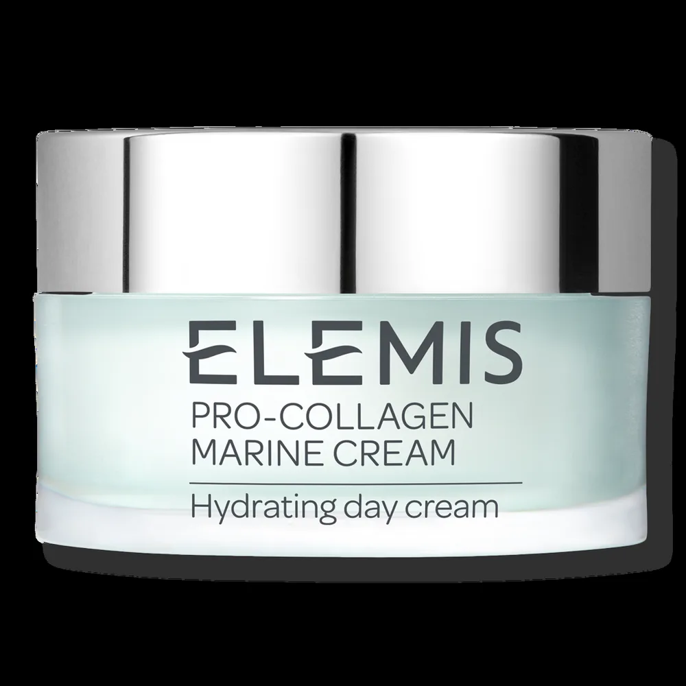 Elemis Pro-Collagen Marine Cream in a dark teal glass jar