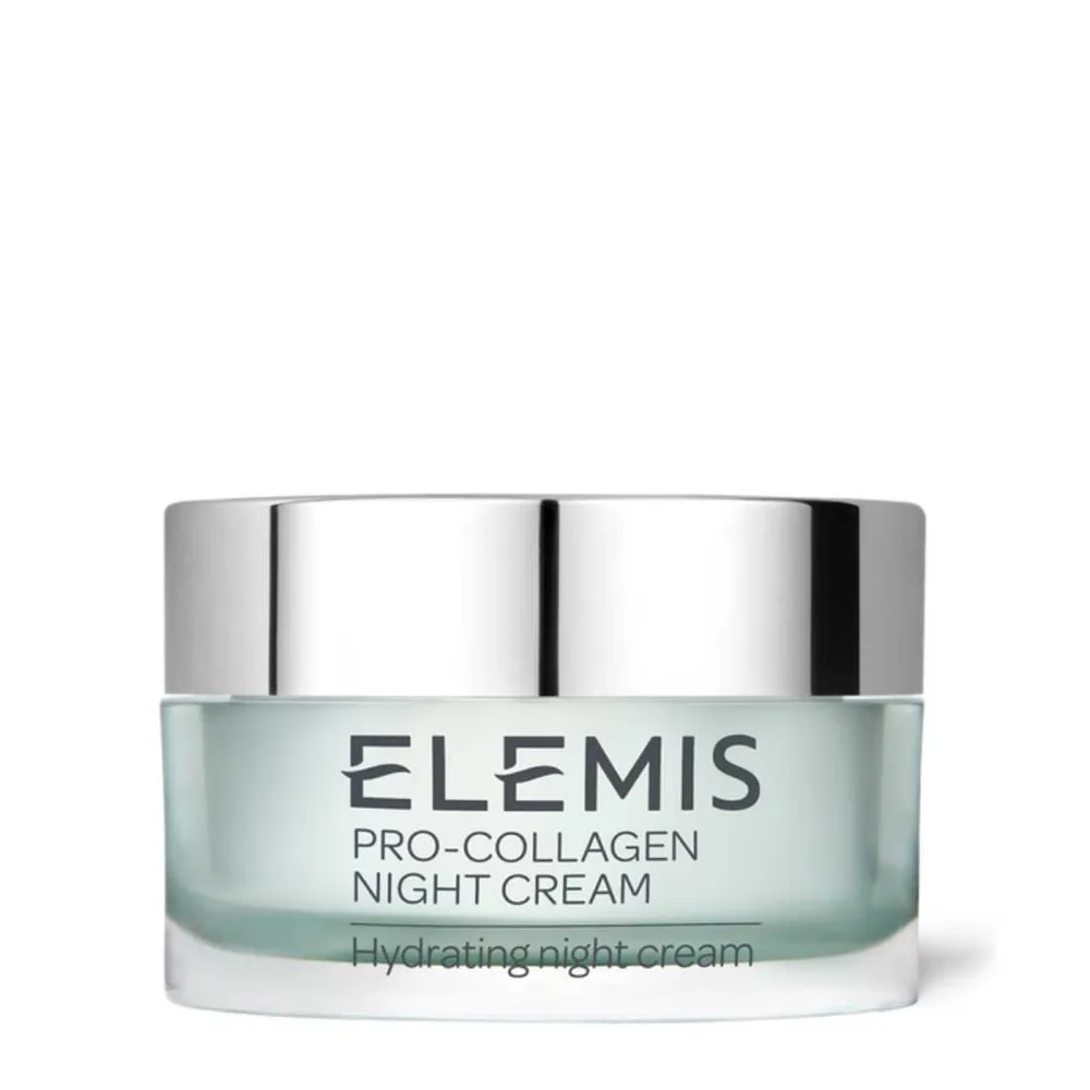 Elemis Pro-Collagen Oxygenating Night Cream in a dark teal glass jar