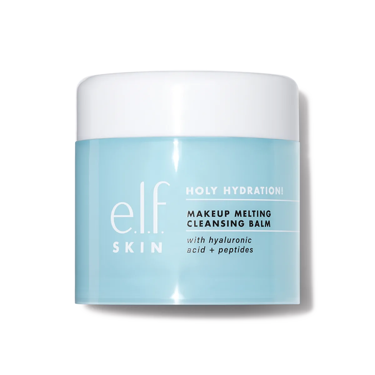 e.l.f. Skin Holy Hydration! Makeup Melting Cleansing Balm white jar with blue branding and included spatula