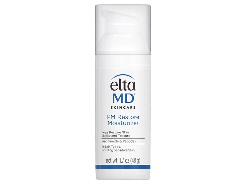 EltaMD PM Restore Facial Moisturizer pump bottle on white background