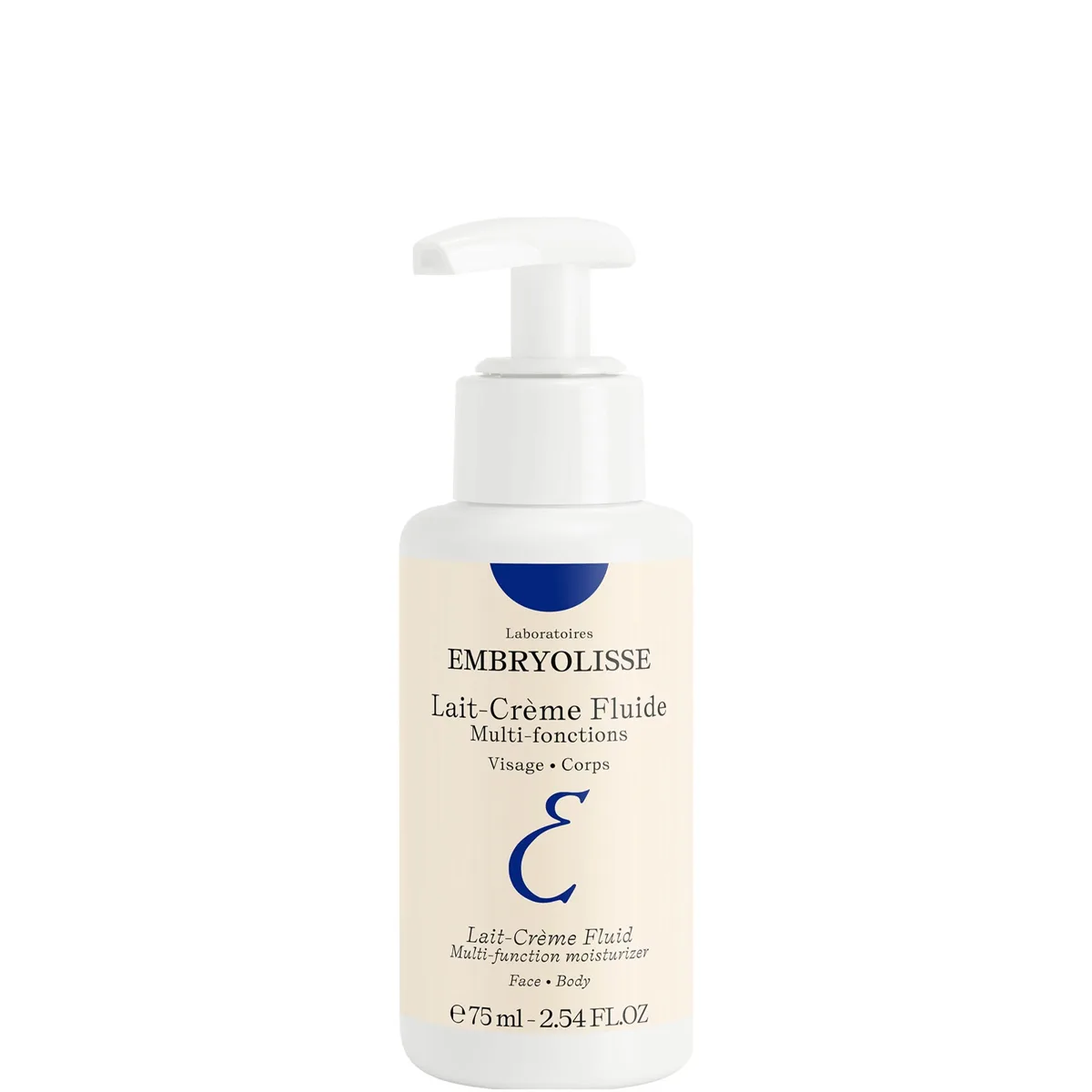 Embryolisse Lait-Crème Fluide 75ml white pump bottle with blue label