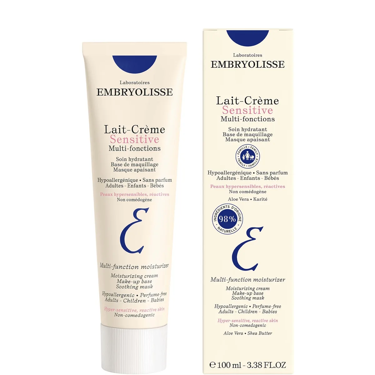 Embryolisse Lait-Crème Sensitive 75ml white bottle with soft blue accents