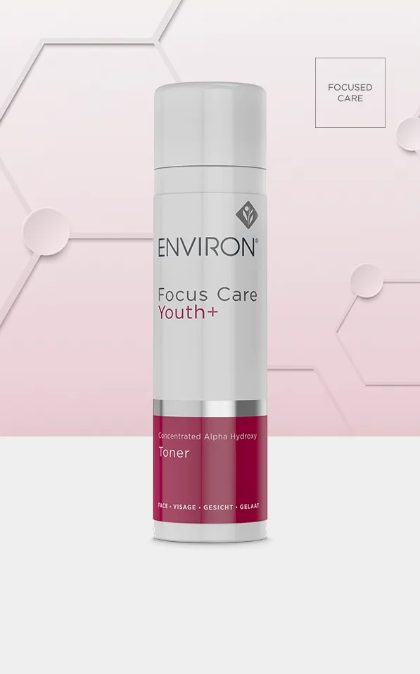 Environ Focus Care Youth+ Concentrated Alpha Hydroxy Acid Serum in a white bottle
