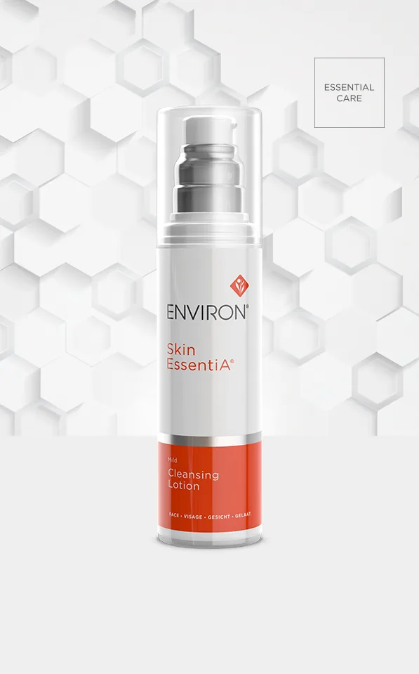 Environ Skin EssentiA Mild Cleansing Lotion cream cleanser in a white pump bottle