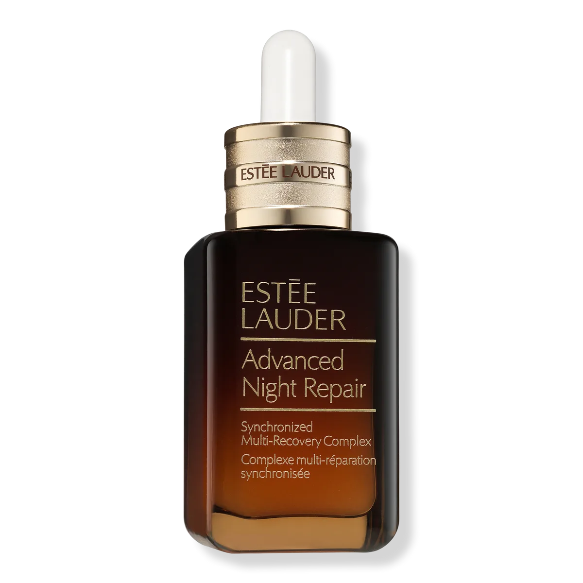 Estée Lauder Advanced Night Repair Synchronized Multi-Recovery Complex serum in the iconic brown bottle with dropper