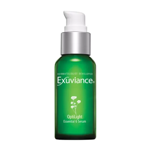 Exuviance OptiLight Essential 6 Serum Concentrate glass bottle with pump dispenser for brightening and dark spot treatment