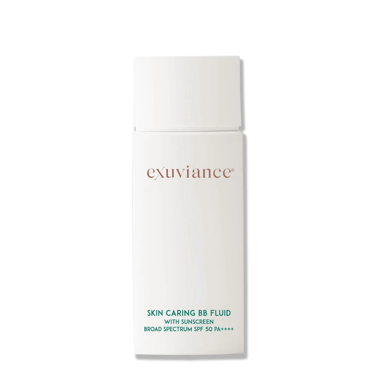 Exuviance Skin Caring BB Fluid SPF 50 tinted mineral sunscreen bottle