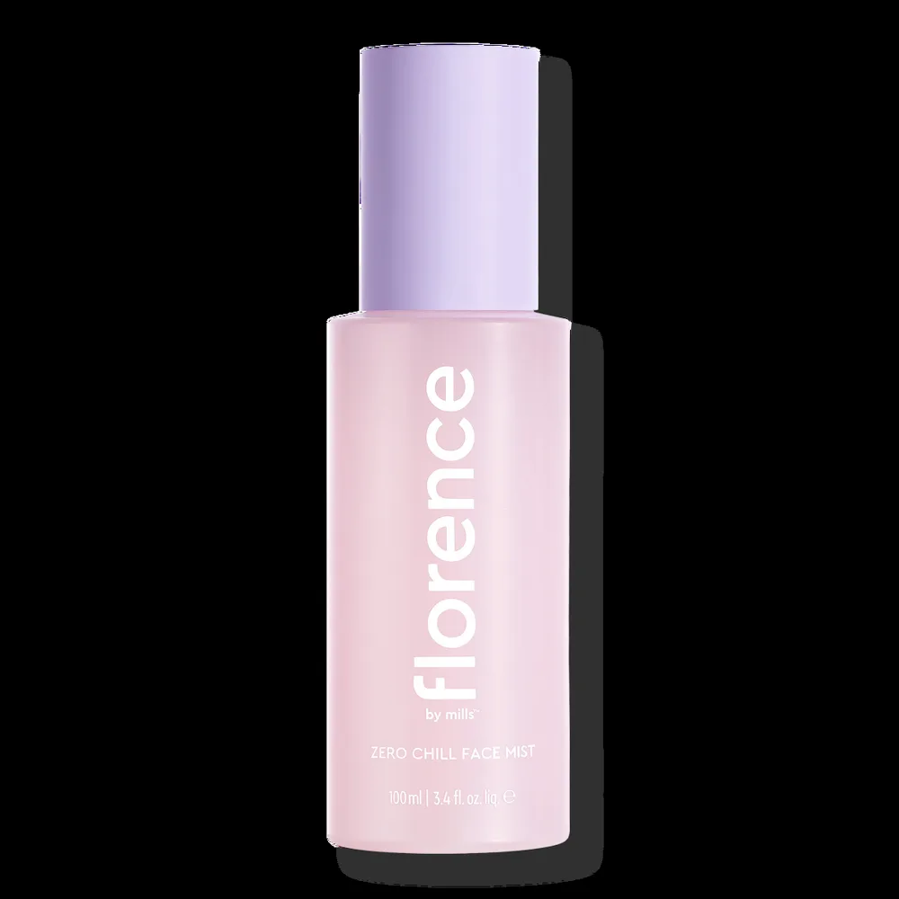 Florence by Mills Zero Chill Face Mist rose-scented spray bottle in pastel packaging