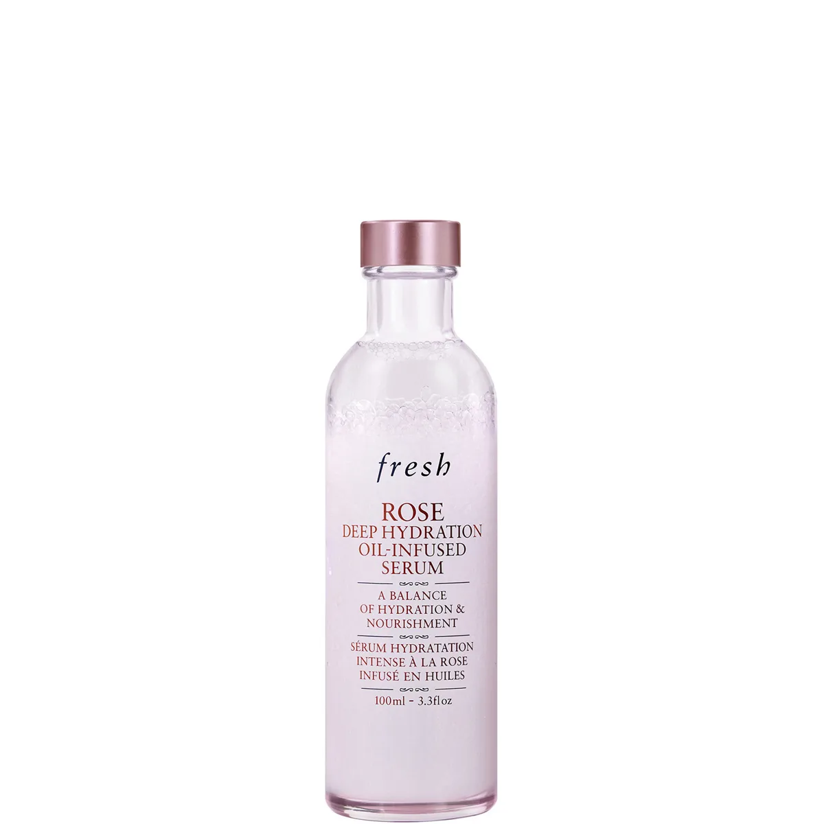 Fresh Rose Deep Hydration Oil-Infused Serum bi-phase bottle showing separated water and oil layers