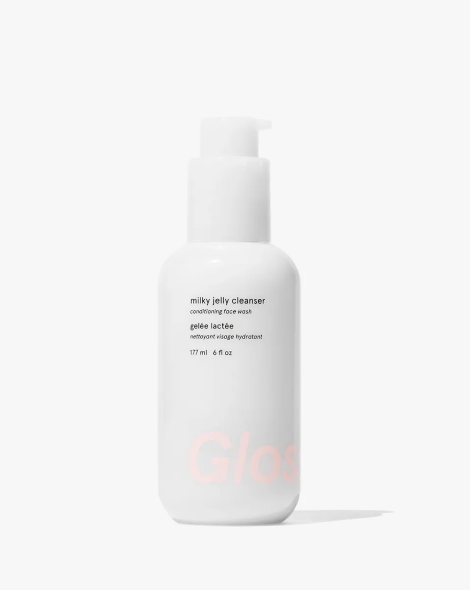 Glossier Milky Jelly Cleanser gentle gel face wash in a squeeze tube